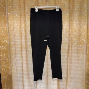 Anne Klein Black Pull-On Dress Pants with Attached Belt EUC